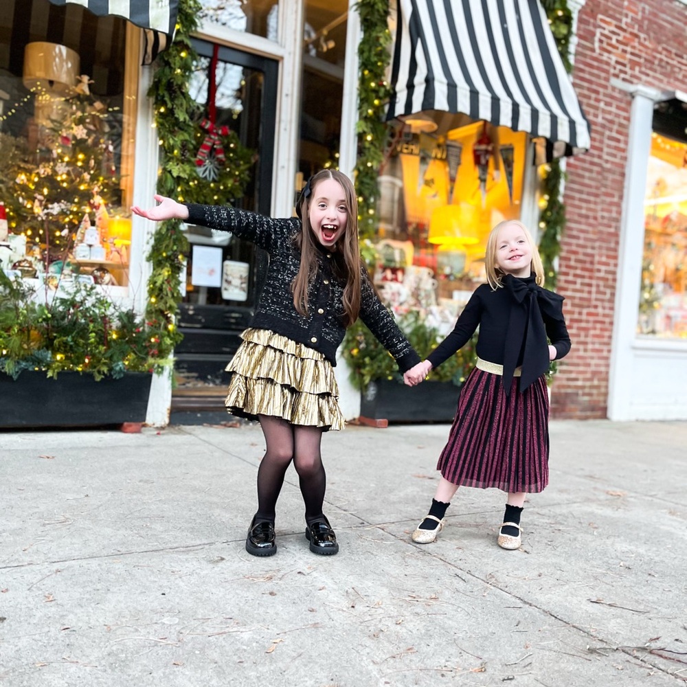 J.Crew Crewcuts Girls' Burgundy Stripe Pleated Midi Holiday Pull-On Skirt—XS - Picture 8 of 8
